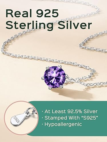 Miniatura 5 de ChicSilver 925 Sterling Silver 12 Months Sparkling Round Cut Created Birthstone Pendant Necklace, 16 Inch Rolo Chain