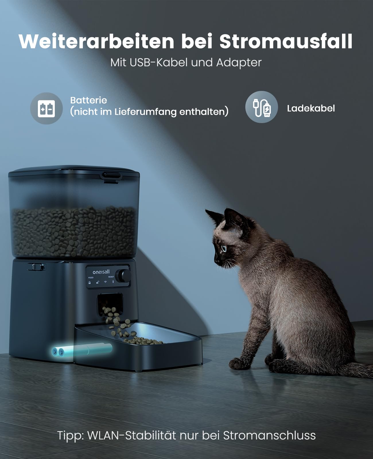 oneisall 3.5L Futterautomat Katze, WiFi Intelligenter Katzenfutter Automat, APP-Steuerung, 1-12 Mahlzeiten pro Tag, Futterspender für Katzen/Hunde, mit Edelstahlnapf (Schwarz)