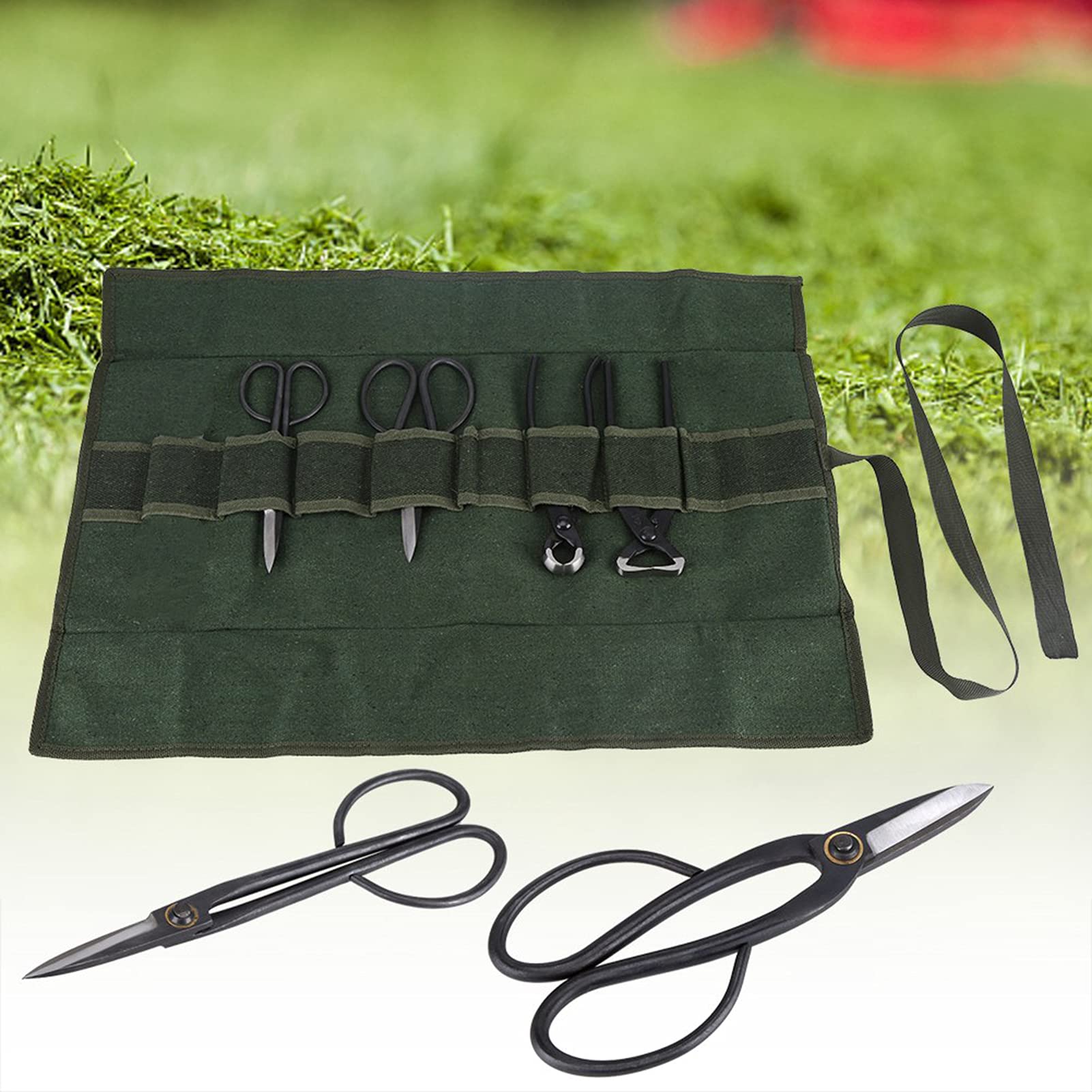 Kit de recorte de jardín profesional, alicates de fijación de acero de 4 piezas con bolsas de almacenamiento de lienzo, herramientas de corte de ramas de árboles de frutas para