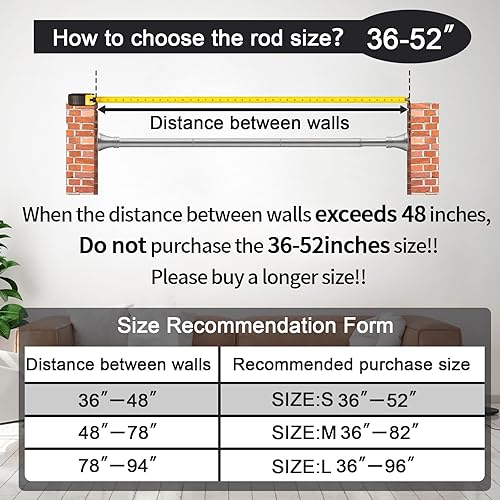 Miniatura 3 de YNL Barra de cortina de tensión, barras de tensión cortas de 36 a 52 pulgadas con 12 anillos de cortina de ducha, antideslizante, nunca se oxida, no
