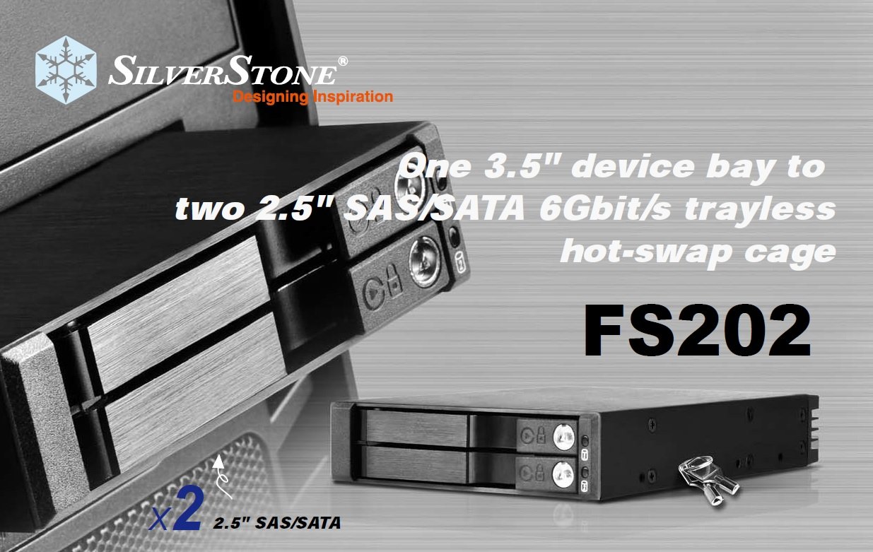 SilverStone SST-FS202B – aluminiowa taca bez tacy przenośna płyta montażowa / wewnętrzna obudowa dysku twardego do 2 x 2,5 cala SAS/SATA HDD lub SSD, pasuje do każdej kieszeni na dysk 3,5 cala, z zamkiem, czarna