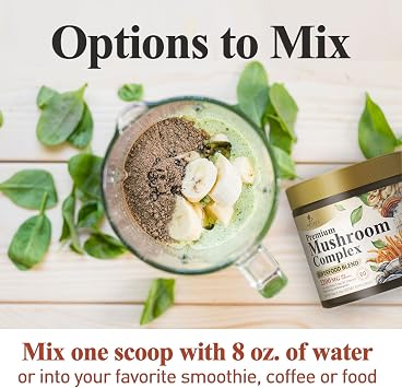 Mushroom Powder Supplement - 11-in-1 Blend - Organic Lions Mane, Reishi, Cordyceps, Chaga, Turkey Tail Mushroom Extract Powder - Brain & Immune Support Mushrooms Powder - Bottled in USA - 60 Servings