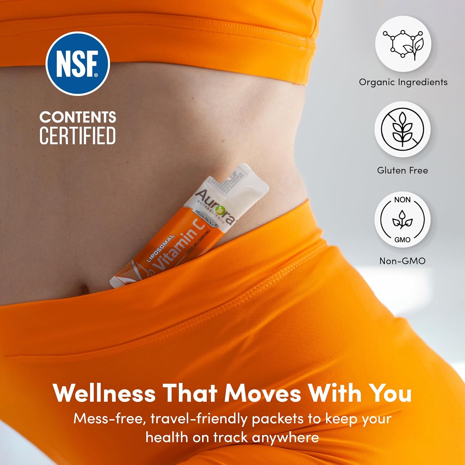 Aurora Nutrascience Liposomal Liquid Vitamin C - Healthy Immune Support Supplement for Adults, Sugar Free, 3000 mg per Serving, Vegan, Gluten Free, Non-GMO - 32 Single Serve Packets, Orange