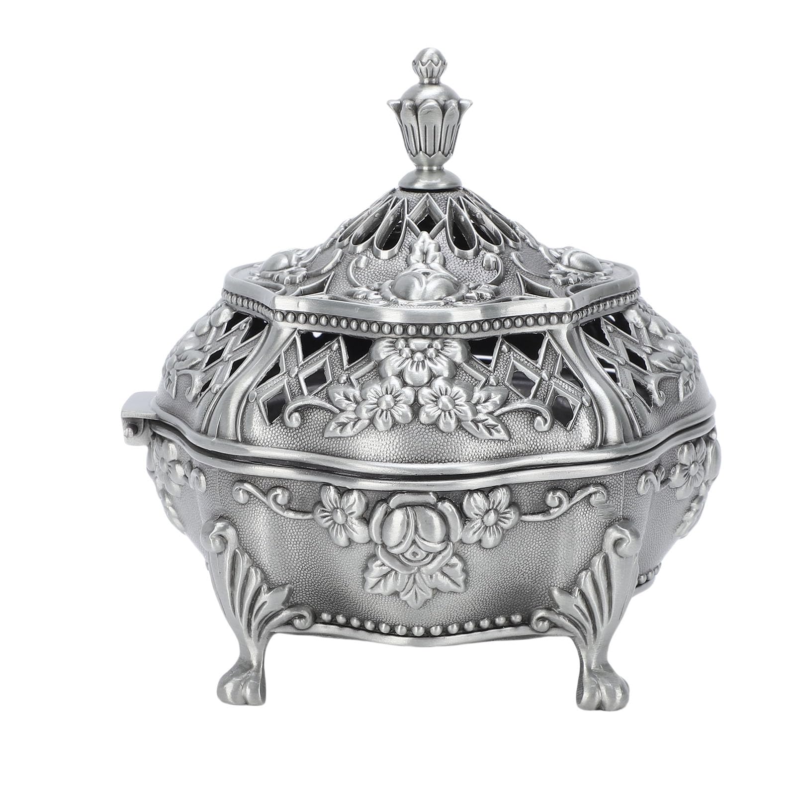 Jelquix Incense Burn Holder Elegant Zinc Alloy Cone Stand with Lid for Meditation Yoga Room 4.3 X 3.9in (Antique Tin Color)
