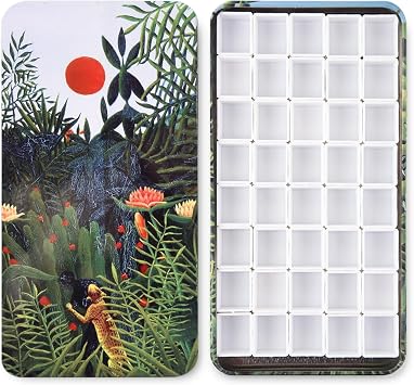 40Pcs Empty Half Pans with Magnetic Stripe Watercolor Paint Travel Tin Palette Case, Artist Paints Half Pan Kits for DIY Watercolor Oils or Acrylics Painting Art Drawing Jungle