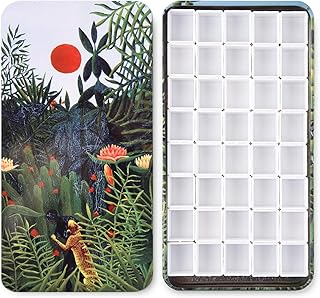 40Pcs Empty Half Pans with Magnetic Stripe Watercolor Paint Travel Tin Palette Case, Artist Paints Half Pan Kits for DIY Watercolor Oils or Acrylics Painting Art Drawing Jungle