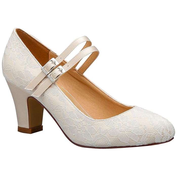 Buy Duosheng & Elegant Wedding Shoes for Bride Lace Block Heels Closed