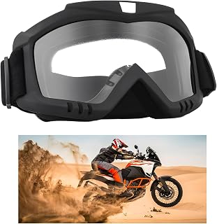 Dirt Bike Goggles, Windproof Helmet Ski Goggles with Anti-Fog Lens, Wide Vision Safety Glasses for Motocross ATV (Transparent)