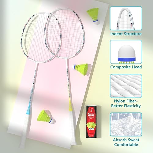 Miniatura 5 de Raquetas de bádminton profesionales de fibra de carbono para patios traseros y gimnasio