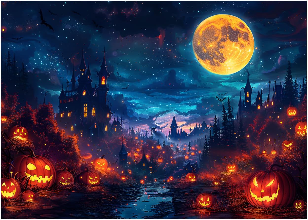 XEYSM 8x6フィート ハロウィン背景幕 マジックテラー 月 夜 城