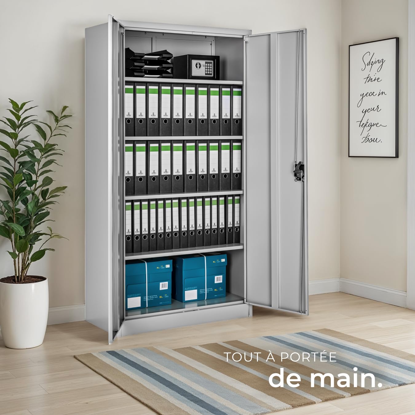 tectake Armoire de Bureau métallique 90 x 40 x 180 cm avec Serrure Rangement Bureau avec 5 Compartiments pour Classeur Rangement Documents Industriel Meuble 2 Portes, 4 Étagères Réglables en Hauteur