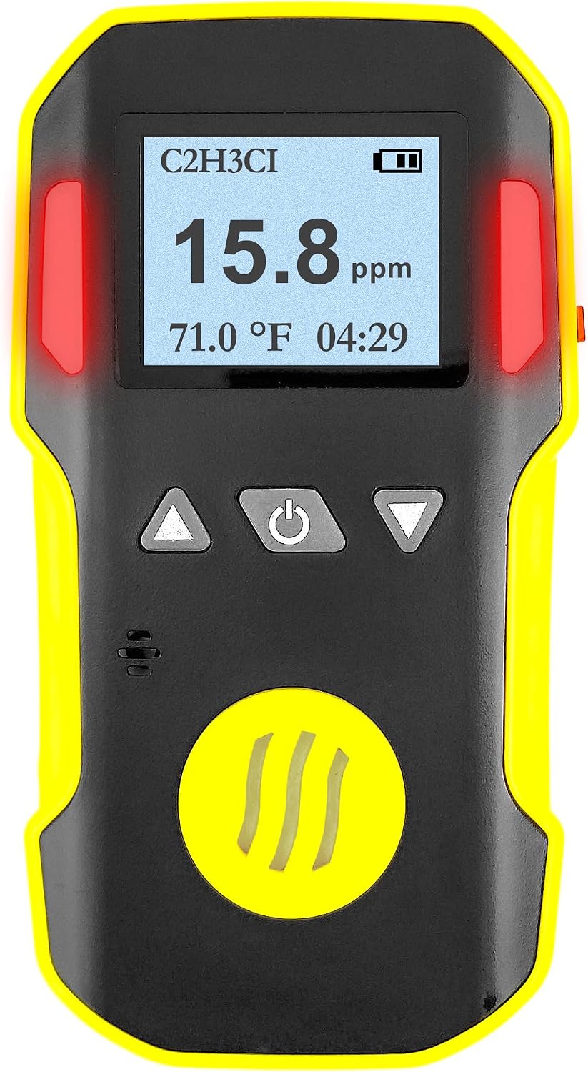 Vinyl Chloride Gas Detector by Forensics | USA NIST Calibration & Certificate | Dust & Explosion Proof | USB Recharge | Sound, Light and Vibration Alarms | 0-20ppm C2H3Cl |