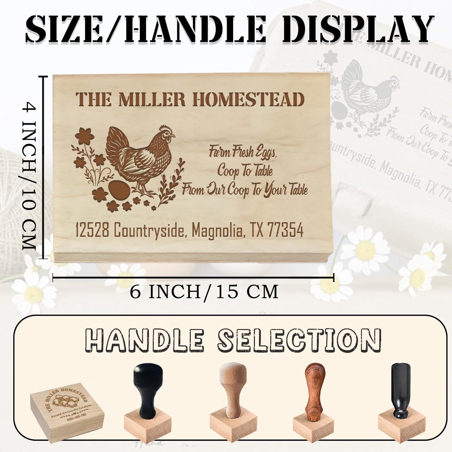 UBJVA Egg Carton Stamps Personalized Custom Farm Fresh Eggs Wooden Rubber Stamp for Farmhouse Chicken Coop Homestead