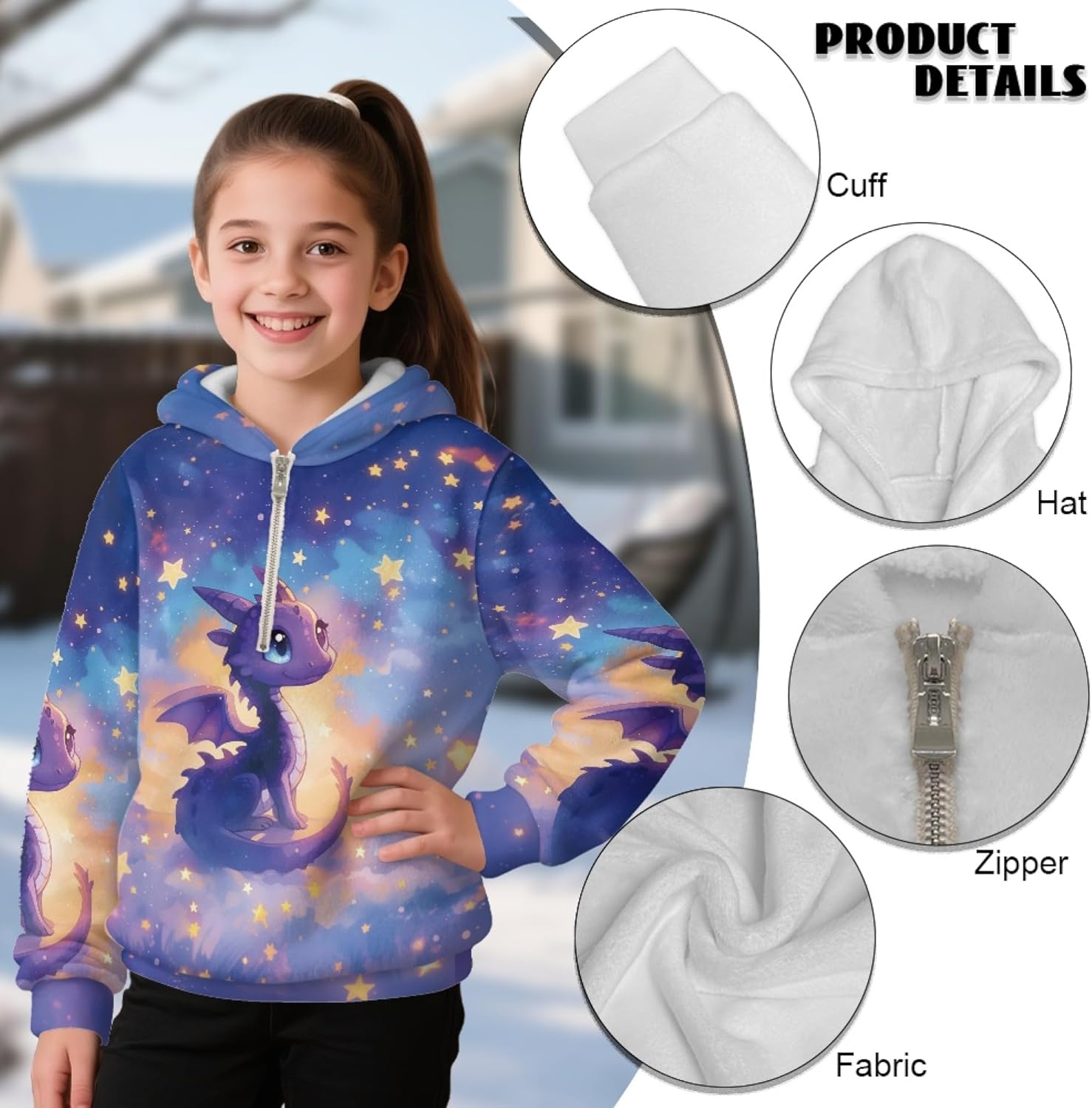 Half Zip Fleece Sweatshirt For Girl Quarter Zip Hooded Sweatshirt Holiday Home Zip Up Pullover Hoodie For 4-15 Y