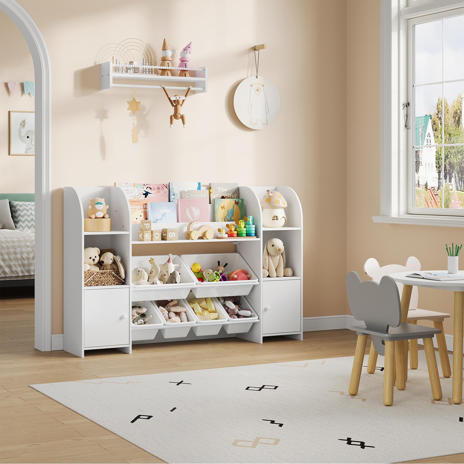 WOLTU Kinderregal Bücherregal Kinder Holz 6 Plastikschubladen Weiß | 6 Schubladen; 4 Fächer; MDF; Kinderzimmer; Wohnzimmer; Arbeitszimmer; 140x90x30 cm; Regal