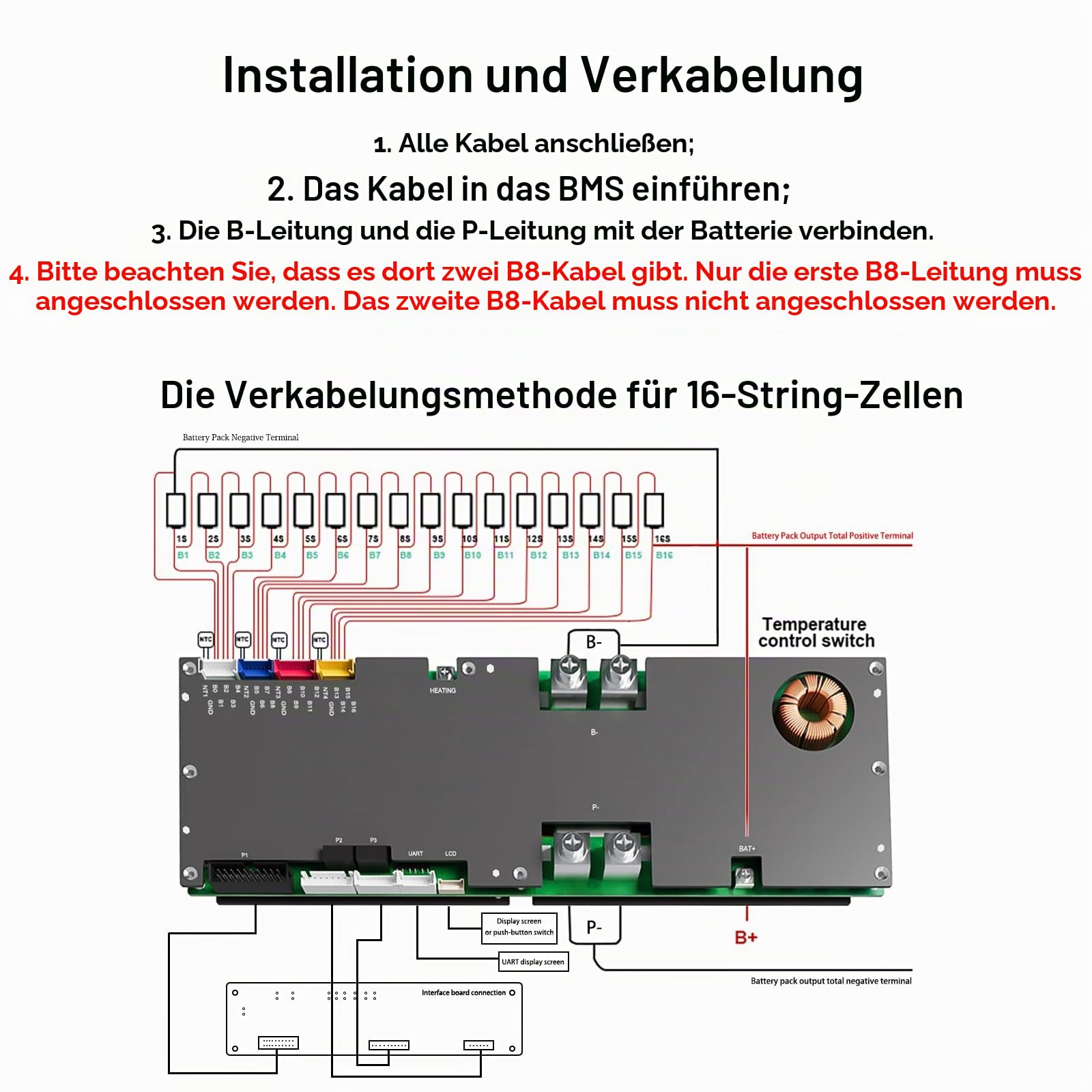 JKBMS Wechselrichter BMS 8S-16S 24V-48V 150A - V19 Home Energiespeicher BMS mit UART für neues Display, 2A Active Balance, Integriertes Bluetooth, RS485 & CAN, für Solaranlage (JK-PB2A16S15P V19)