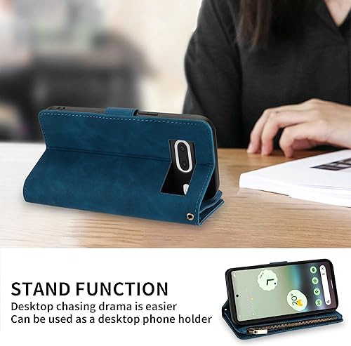 Miniatura 6 de ZZXX Funda tipo cartera para Google Pixel 6A con ranura para tarjeta de bloqueo RFID, piel sintética suave de alta calidad, con cremallera, con