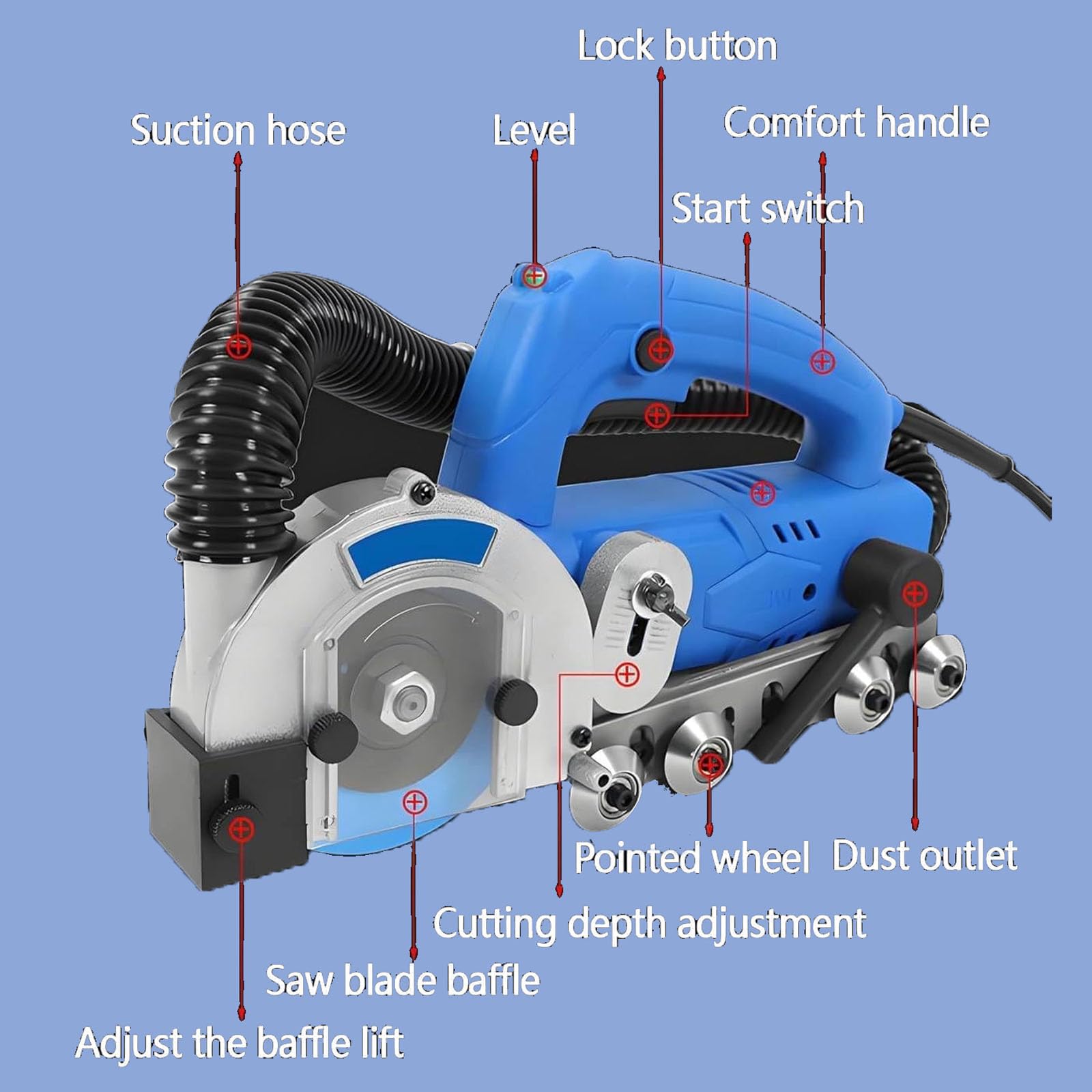 Strumento Elettrico Da 1200 W Per La Rimozione Della Malta, Con Funzione Di Aspirazione Della Polvere E Spruzzatura Automatica Dellacqua, Profondità Di Taglio Regolabile, Design Con Ruote