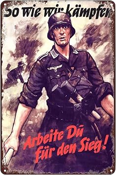 Vintage Metal Signs - WW2 German Soldier Poster - Work for Victory As We Fight Tin Sign Wall Art Decor Plaque for Home Bar Pub Club Cafe Living Room Bedroom 8x12 inch