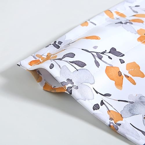 Miniatura 4 de Cenefa de flores lloronas para ventanas, cenefa de cortinas cortas florales para baño, cocina, bolsillo para barra, 52 x 16 pulgadas, naranja y gris
