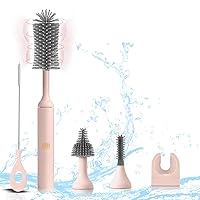 Vista 8 de Juego de cepillos eléctricos para biberones con limpiador de cepillo eléctrico recargable y cepillos de silicona reemplazables y cepillo para Gris