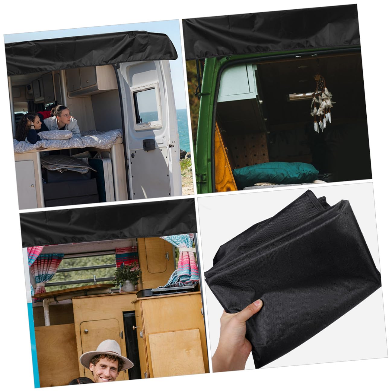 Parasole Camper Oxford Nero 176x114 Cm per Veicolo | Protezione Uv, Copertura Bagagliaio Posteriore Auto, Atmosfera Estiva, Telo Copertura Camper