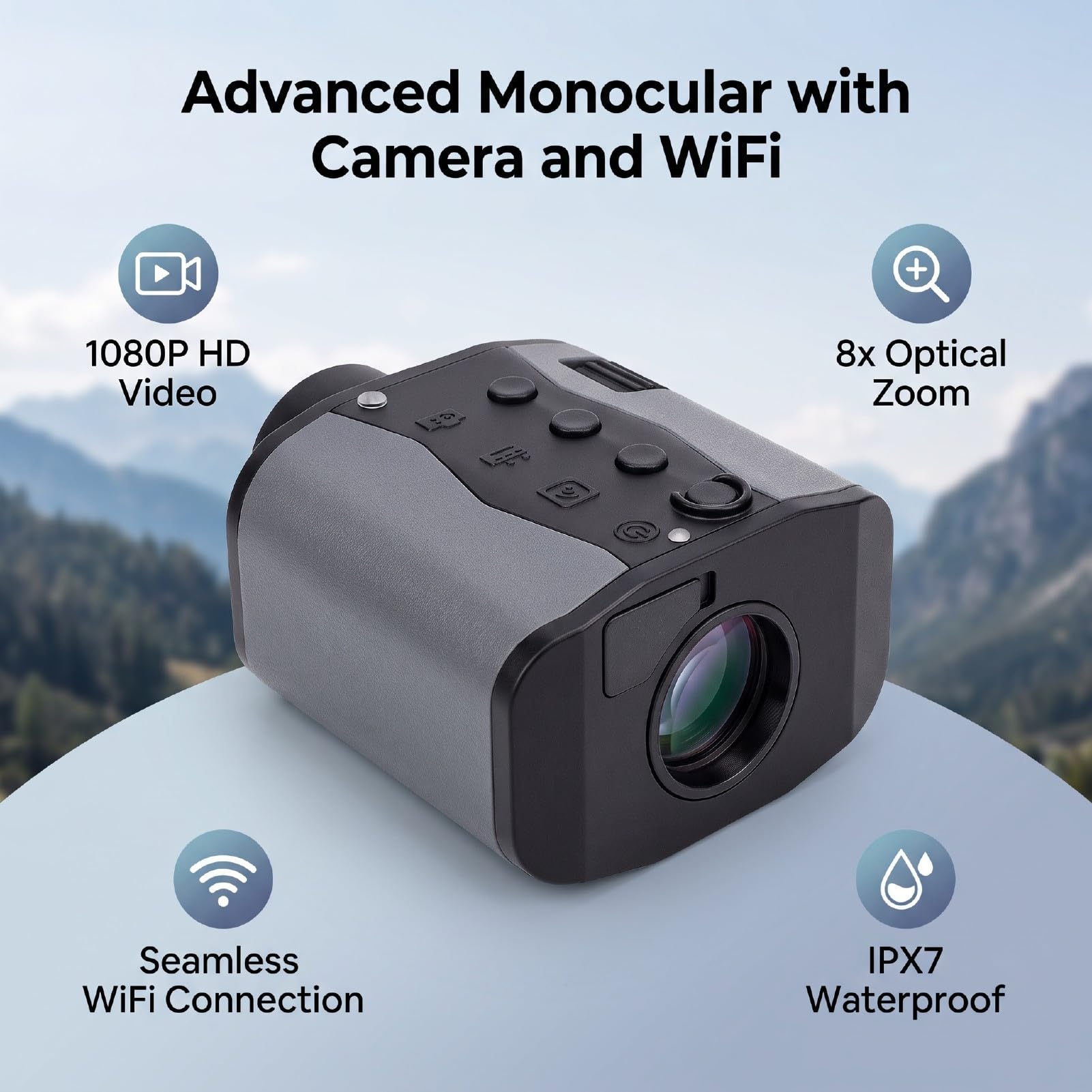 Monoscope 8x25 avec Caméra 1080P WiFi, étanche IPX7, pour