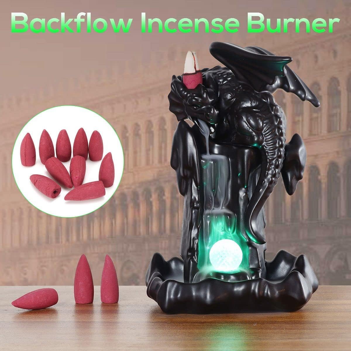 LED Ceramic Backflow Incense Burner Censer Dragon Flight Home Desktop Decoration Packaging Tea Art