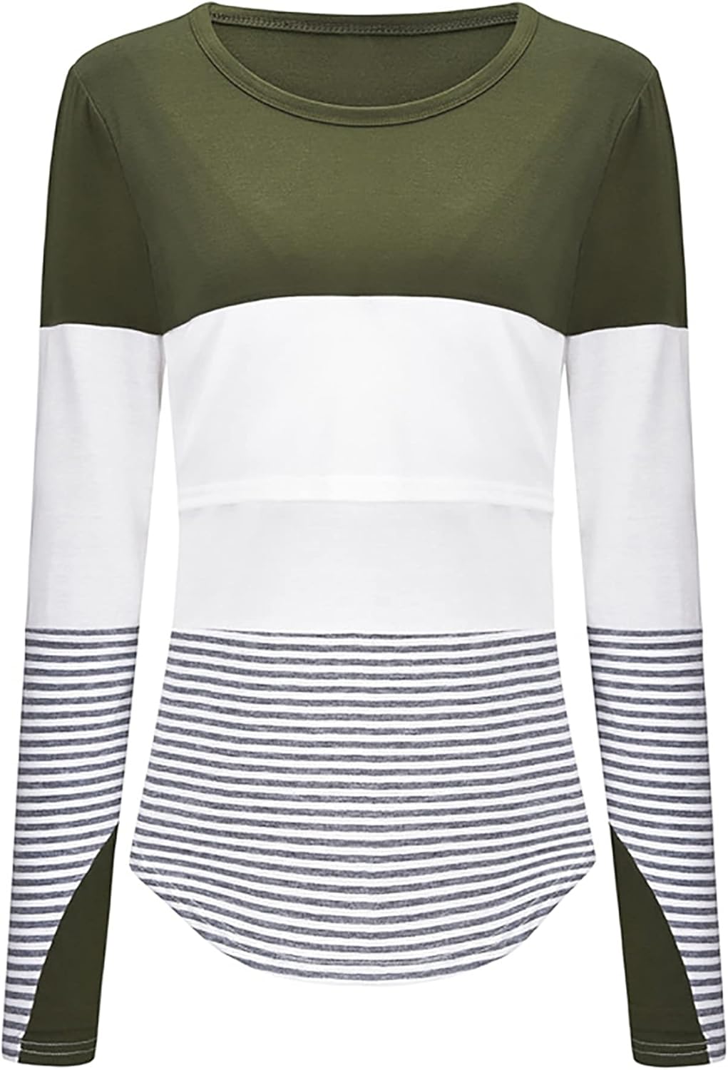 QinCiao Women's Nursing Long Sleeves Striped Tee Breastfeeding Maternity Shirts Top Clothes at  Women’s Clothing store