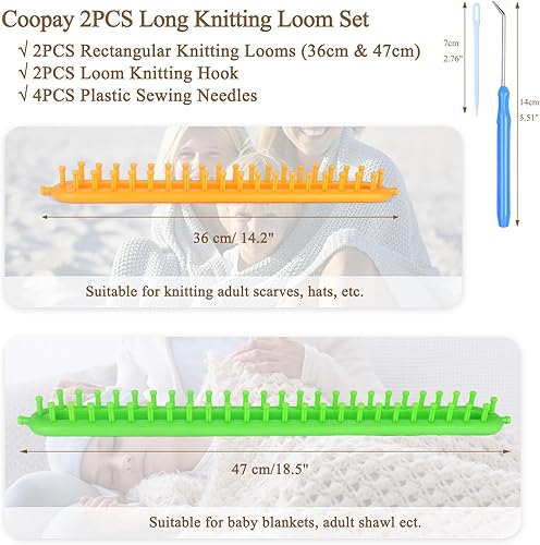 Miniatura 4 de Coopay Juego de telar de tejer largo de 2 piezas, telares de tejer rectangulares para manta, bufanda, chal, telar de tejer, telar de ganchillo, kit