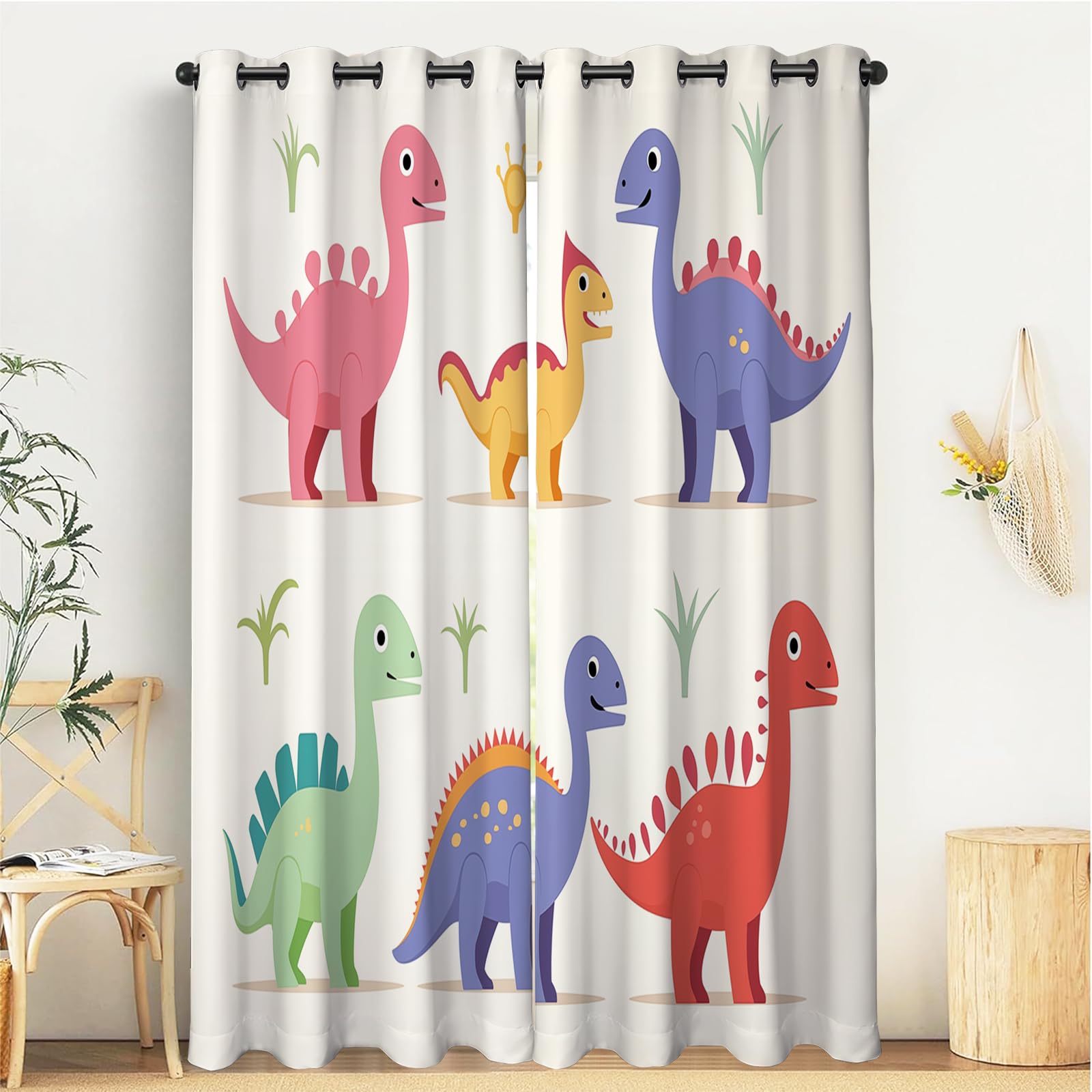 Tenda Oscuranti Per Interni Termoisolante Colore Dinosauro Carino Tende Stampate In 3D Con Passanti Animali Dei Cartoni Animati Camera Da Letto Cucina,132X160Cm