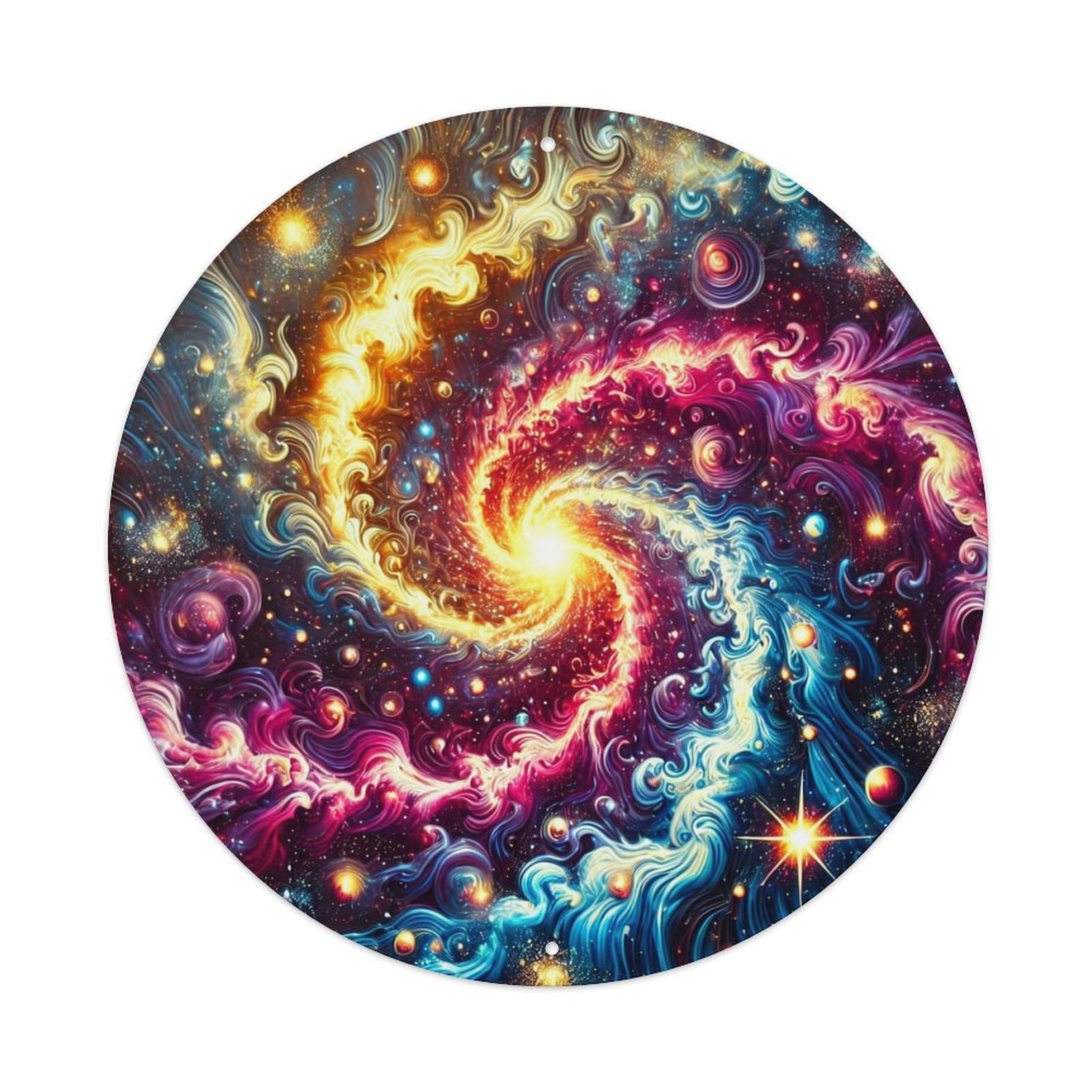 Vibrant Cosmic Spiral Galaxy Art Retro Metal Tin Sign, Vintage Metal Poster for home, Gaming Room, Studio Workshop,Bar,Garage Wall Art Decor 8x8 inch