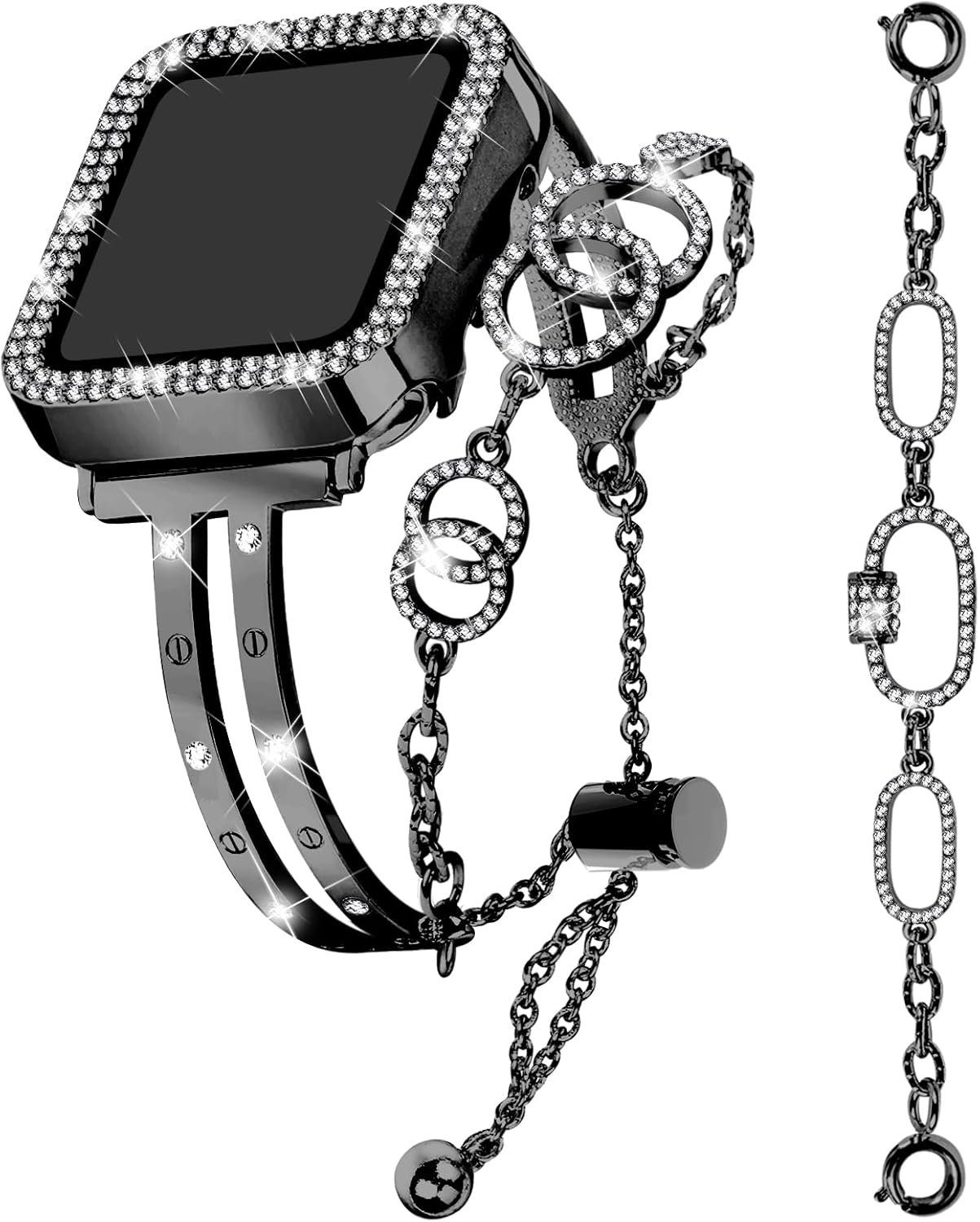 JOYOZY Bling Band Compatible with Apple Watch 38mm 40mm 41mm 42mm 44mm 45mm,Sparkling Glitter Case Built-in Screen Protector,Shiny Diamonds Women Bracelet for iWatch Series 9/8/7/SE/6/5/4/3/2/1