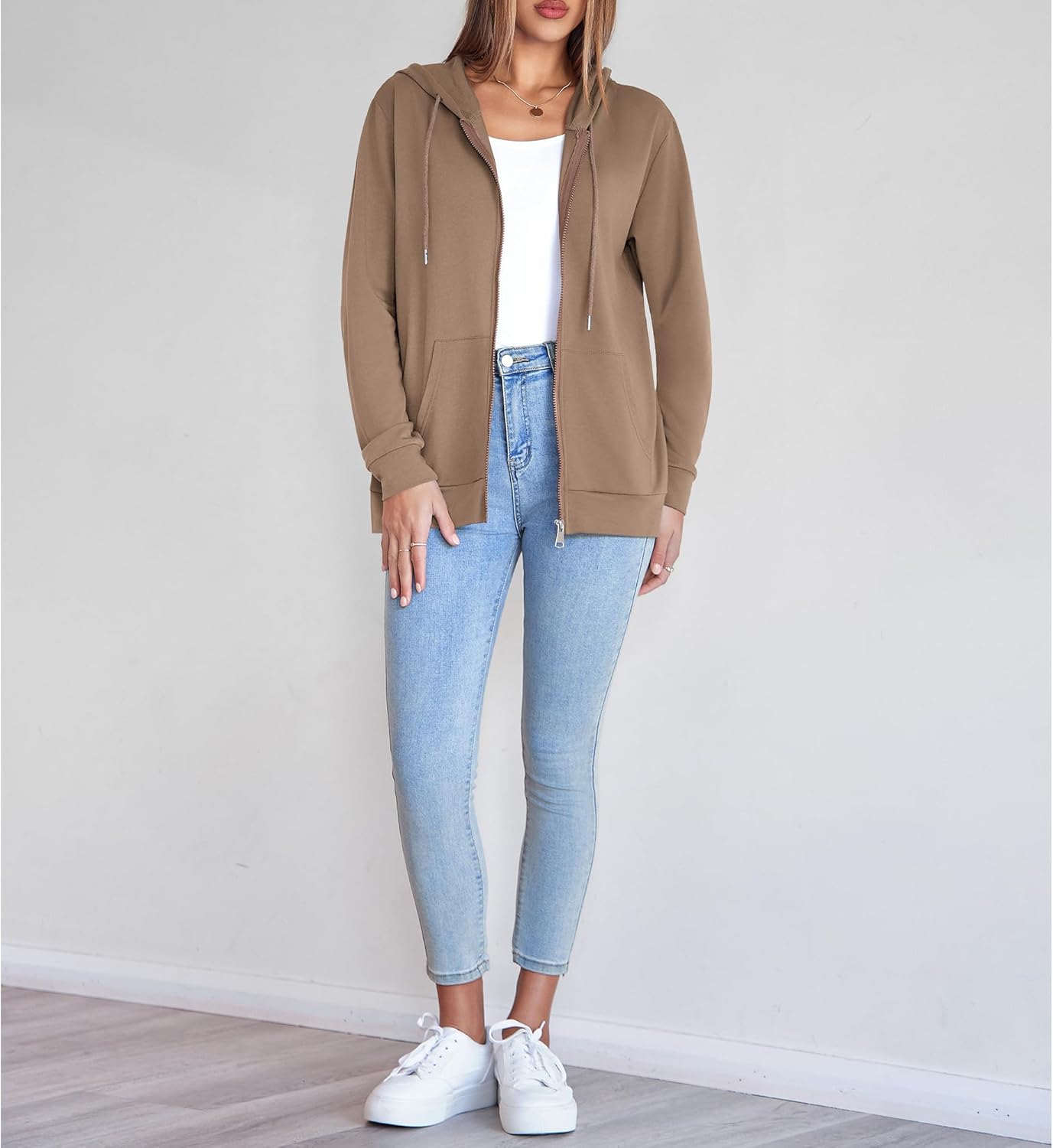 Women Zip Up Hooded Sweatshirts Long Sleeve Jacket Coat Outwear 2025 Fall Fashion - Image 3