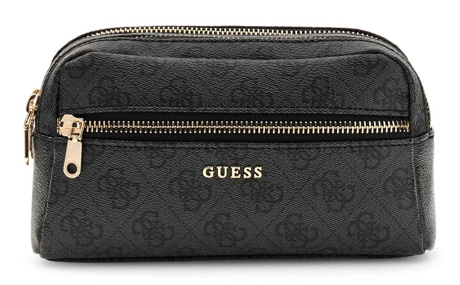 GUESS borsa per utensili borsa da toilette Double Zip Organizer Coal Logo grigio scuro