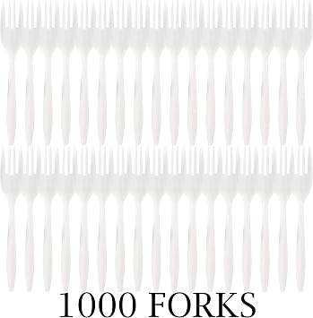 Plasticpro Cutlery Plastic Forks Medium Weight Disposable Silverware (White,1000 Forks)