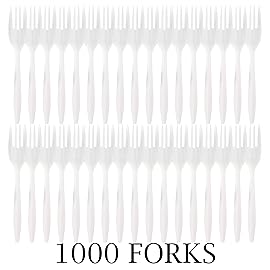 Plasticpro Cutlery Plastic Forks Medium Weight Disposable Silverware (White,1000 Forks)
