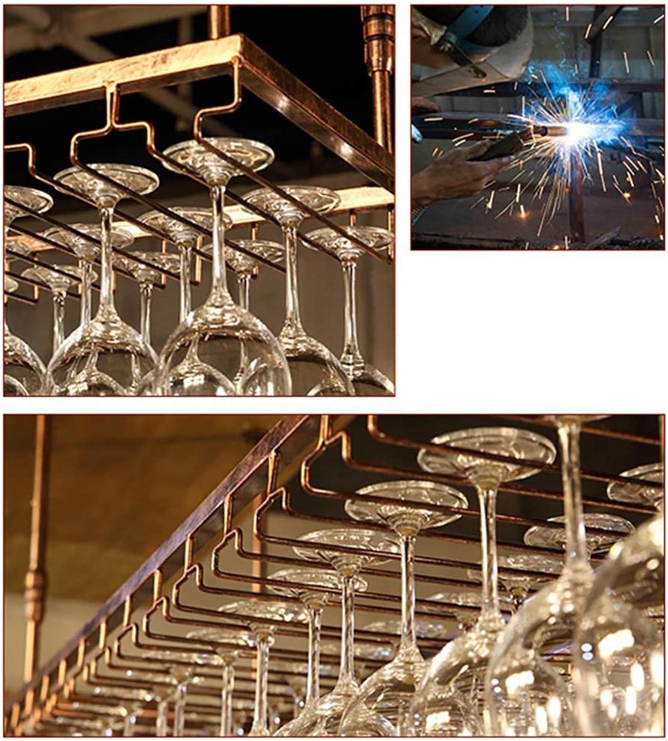 Hanging Wine Glass Holder Rustic Iron Wine Glass Holder Ceiling Stemware Rack,Adjustable Height,Hanging Wine Glass Rack,Wall Mounted Glass Rack,Vintage Wine Glass Storage Rack,Stem