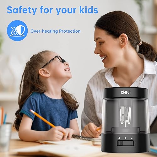 Miniatura 4 de Deli Sacapuntas eléctrico, sacapuntas automáticos para lápices n.º 2, lápices de colores, sacapuntas USB y funciona con pilas para niños, escuela