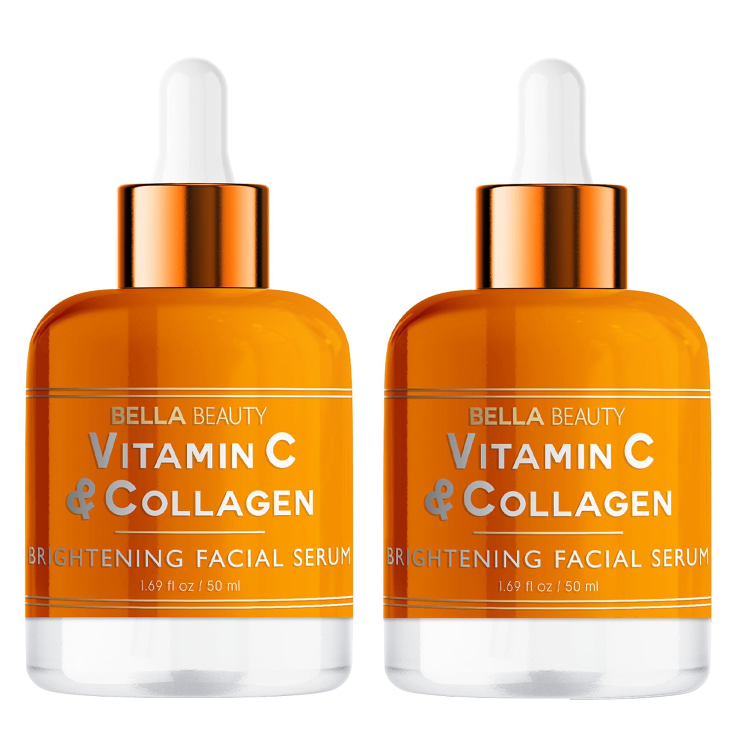 Bella Beauty Vitamin C Serum with Collagen - Reduces Dark Spots, Brightens Skin & Anti-Aging - Dermatologist Tested, Cruelty-Free Korean Skin Care for All Skin Types - 1.69 Fl. Oz (2 Pack)
