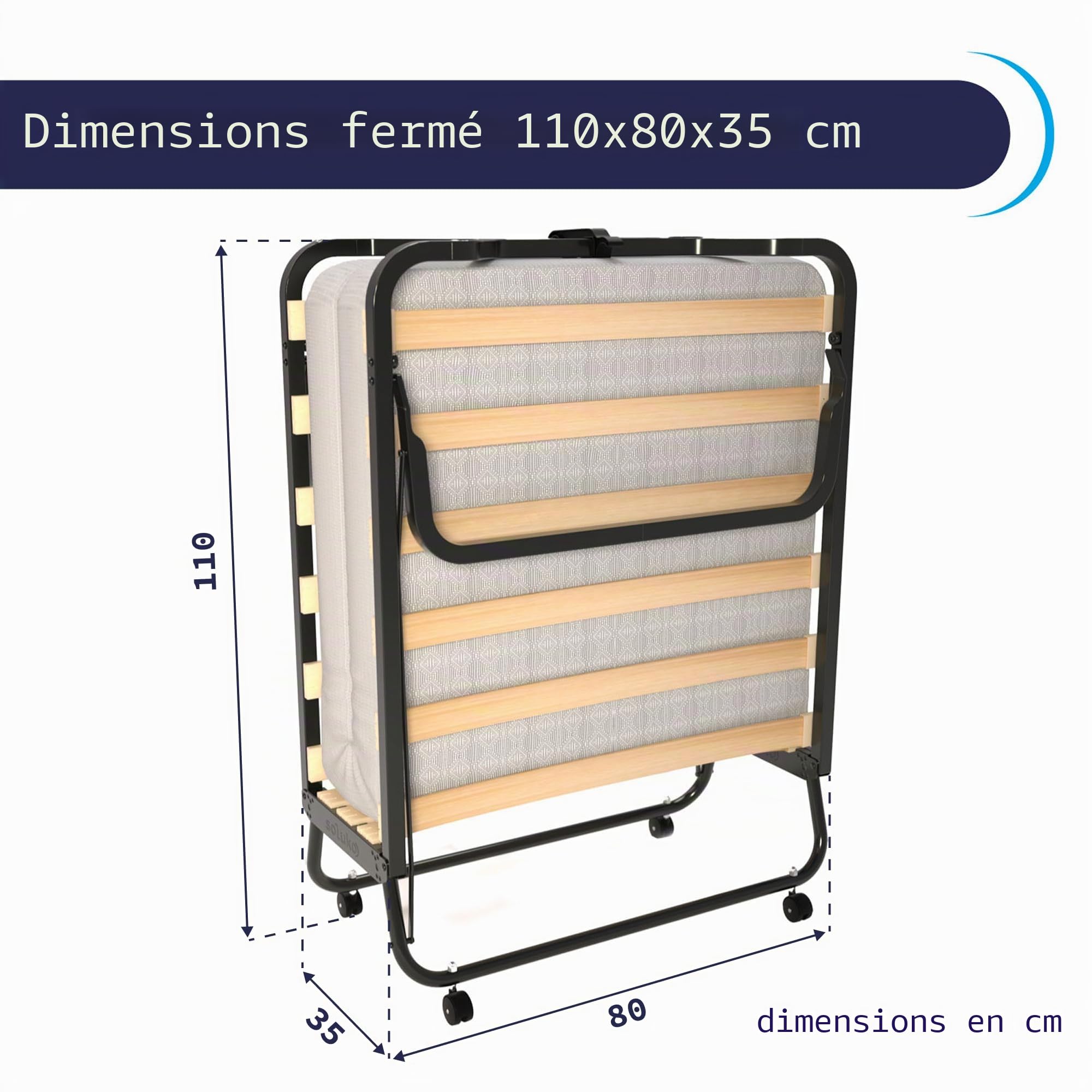 soluko Lit Pliant 80x200 avec Sommier à Lattes, Matelas en Mousse à Mémoire de Forme, Housse Anti-Poussière Incluse, Structure Robuste avec 4 roulettes – Made in Italy
