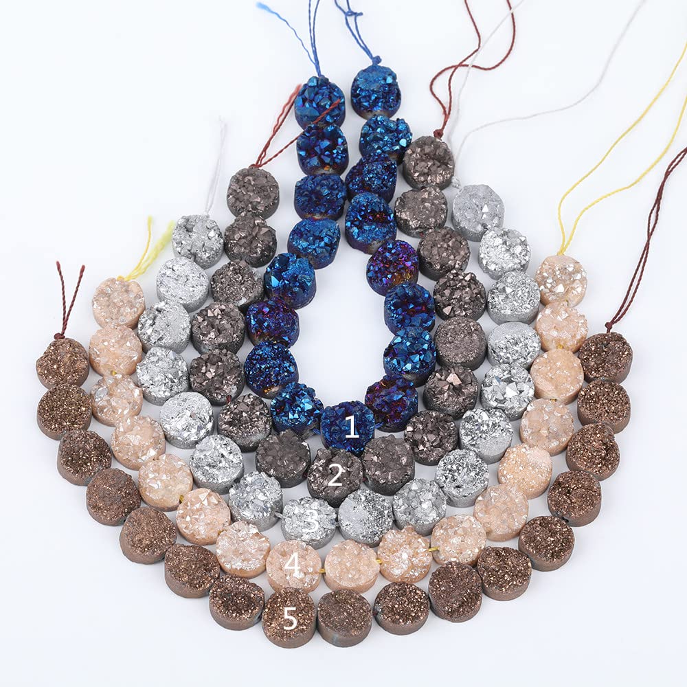 Naturalny kamień kryształowy, 16 szt./sznur. 12 mm srebrzystych tytanowych okrągłych koralików drusy agatów z otworami środkowymi, wisiorki z kamieniem(Style 1)