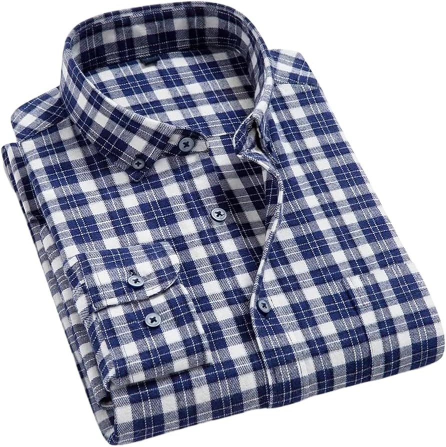 LIXINGHEITANG Men Flannel Plaid Shirt Cotton Spring Autumn Casual Long Sleeve Shirts Soft Slim Button Down
