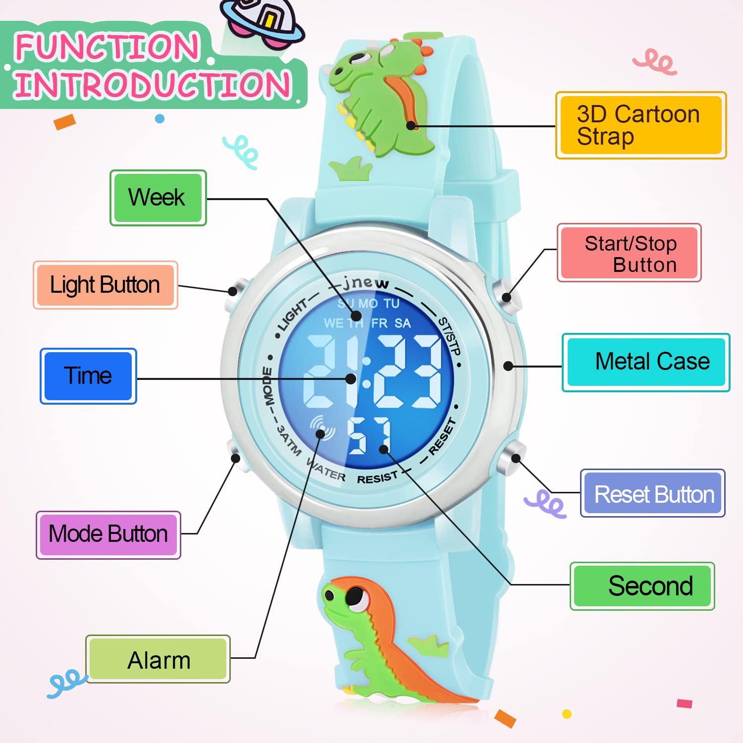 Kids Watches with Waterproof Alarm - Dinosaur Gifts for Boys Girls Age 3-10