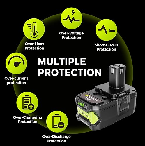 Miniatura 2 de Paquete de 2 baterías de repuesto de litio de 18 V 5.0 Ah, compatible con herramientas eléctricas Ryobi 18v One+ y cargador P100 P102 P103 P104 P105