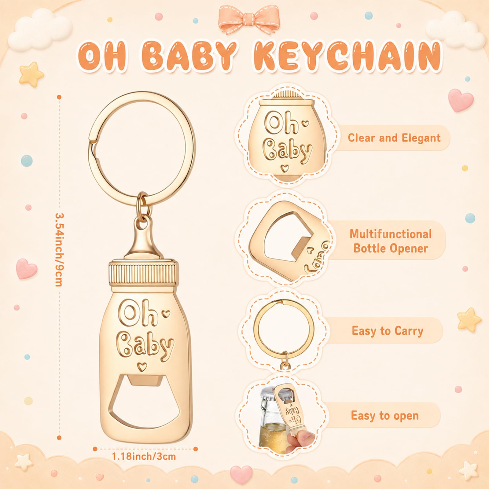 Vesici 25 juegos de recuerdos de baby shower para invitados, mini jabón perfumado hecho a mano con abrebotellas, llaveros y tarjetas de agradecimiento para ducha, revelación de género, regalos de