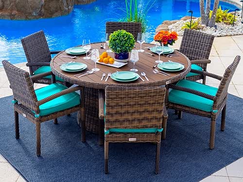Tuscany 7-Piece Resin Wicker Outdoor Patio Furniture Round Dining Table