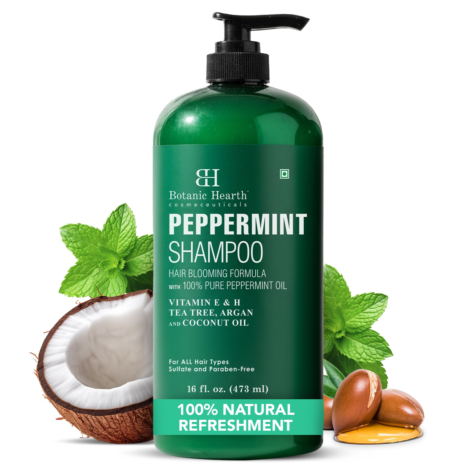 Botanic Hearth Peppermint Oil Shampoo | Hair Blooming Formula With Keratin For Thinning Hair | Fights Hair Loss, | Sulfate Free For Men And Women | 16