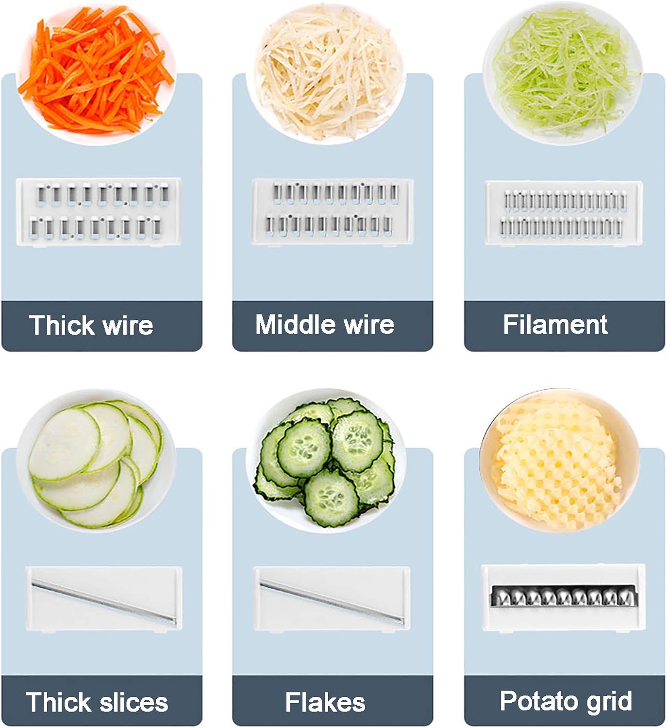 Vegetable Chopper with Container Mandolin Slicer Onion Chopper Cutter Food Chopper with Clean Brush and Hand Guard Manual Vegetable Spiralizer for Tomato Potato Salad Blue 23.5 x 10.5 cm