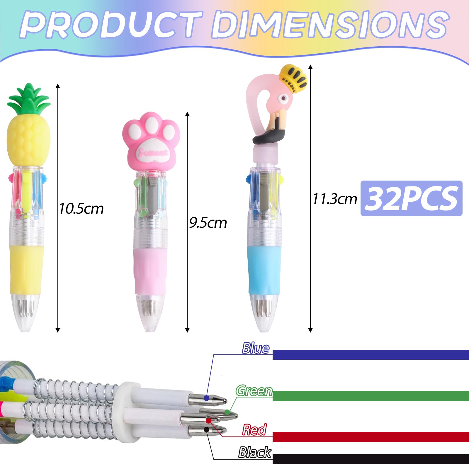 10 Stylos Multicolores XIWJLWO - 4 Couleurs Par Stylo + Capuchons Animaux - Enfant École Cadeau
